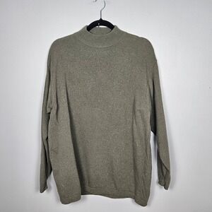 St Bernard Womens L Lambswool Mock Neck‎ Sweater Olive Minimalist Classic
